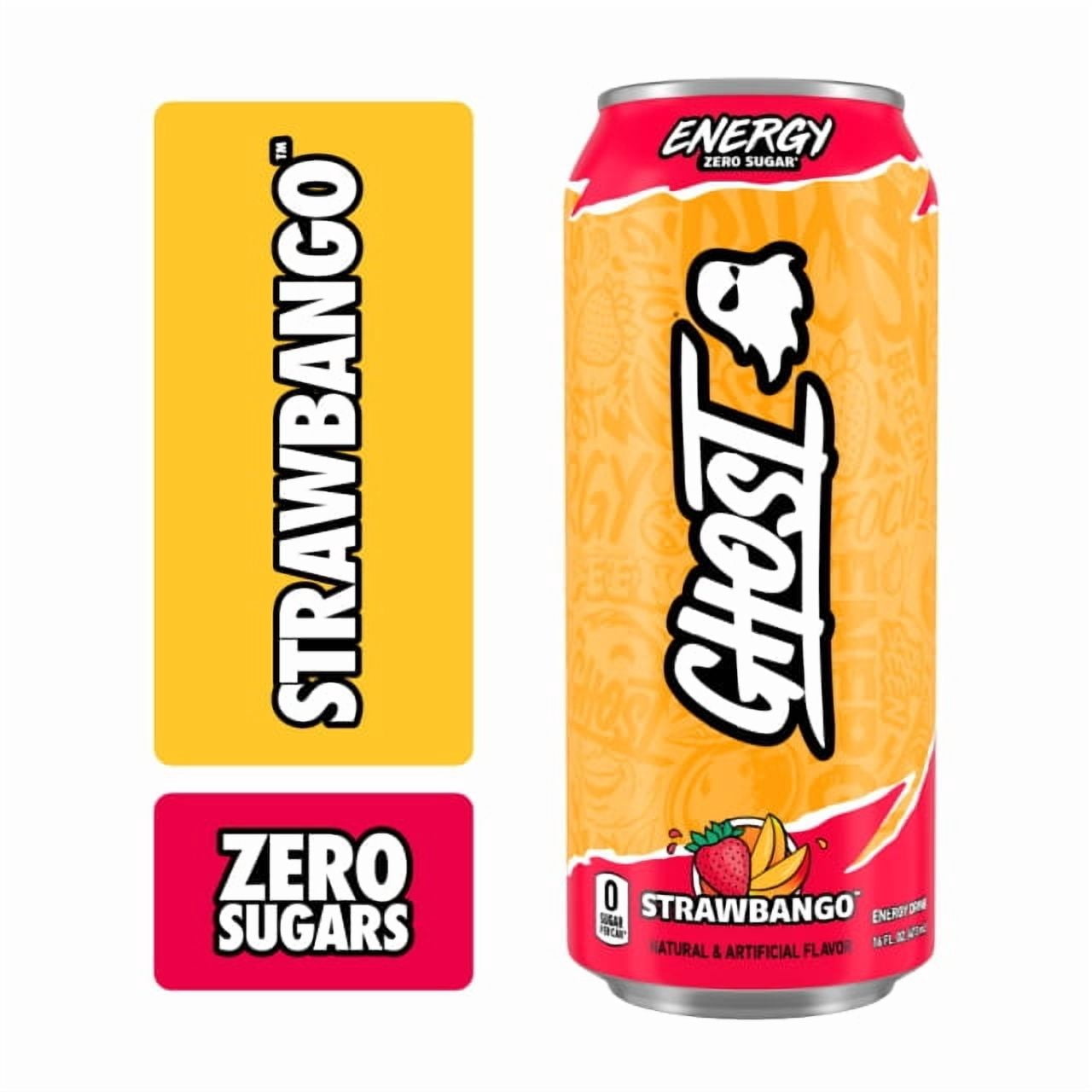 GHOST® ENERGY Zero Sugars Energy Drink, Strawbango, 200mg Natural Caffeine, 16 fl oz Can