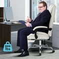 thumbnail image 2 of Hoffree Executive Office Chair Big and Tall Office Chair with Footrest Reclining Leather Chair High Back Ergonomic Computer Desk Chair with Lumbar Back Support for Home Office 500lbs, Beige, 2 of 8