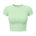 thumbnail image 6 of ClodeEU Women's Crew Neck Short Sleeve Crop Top,Fitted Ribbed Basic T-Shirt Green,Women's Plus L, 6 of 7