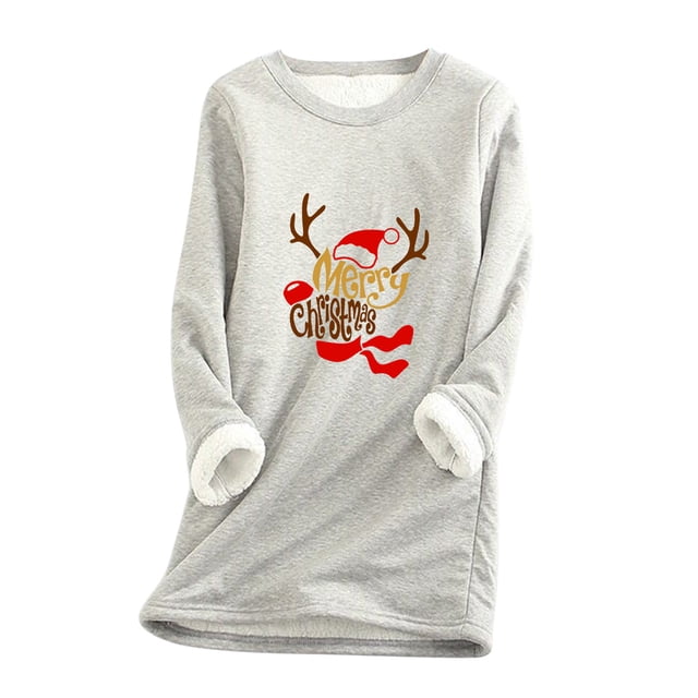 Hauts à Col Haut pour Femmes Automne et Hiver Mode Décontractée Tempérament Peluche Chaude sous-Couche Imprimé de Noël Chandail Manches Longues Col Rond Long Chandails de Noël pour Femmes