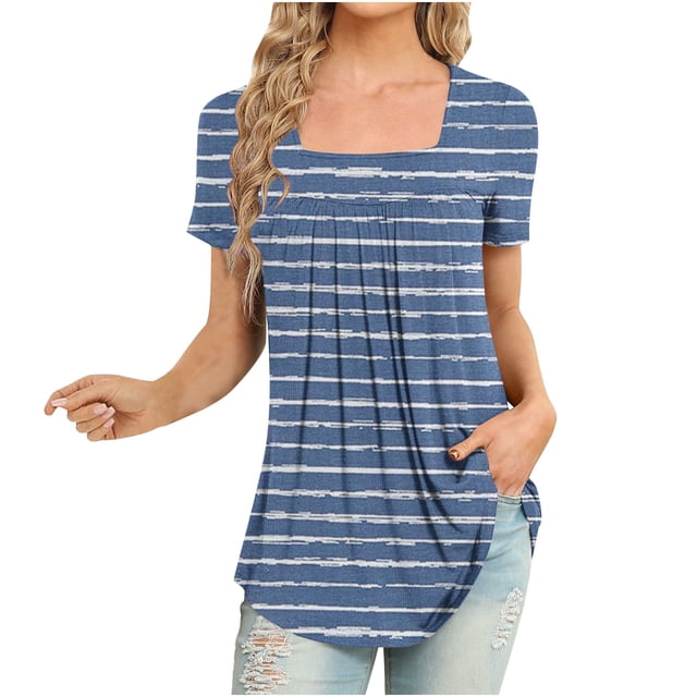 Blouses à Manches Courtes pour Femmes Mode Imprimée Décontractée Col Rond T-Shirt Ample Blouse Hauts à Manches Courtes pour Femmes