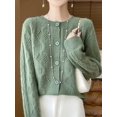 thumbnail image 4 of Cárdigan de lana con cuello redondo para mujer, suéter de cachemira para otoño e invierno, suéter de punto con cable, suéter de manga larga calado, 100 % lana merino de punto, 4 of 5