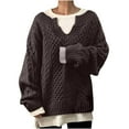 thumbnail image 2 of AOOCHASLIY Sweaters Fall Clothes Women Long Sleeve Solid Color V Neck Top Casual Loose Knitted Sweaters Blouse, 2 of 5