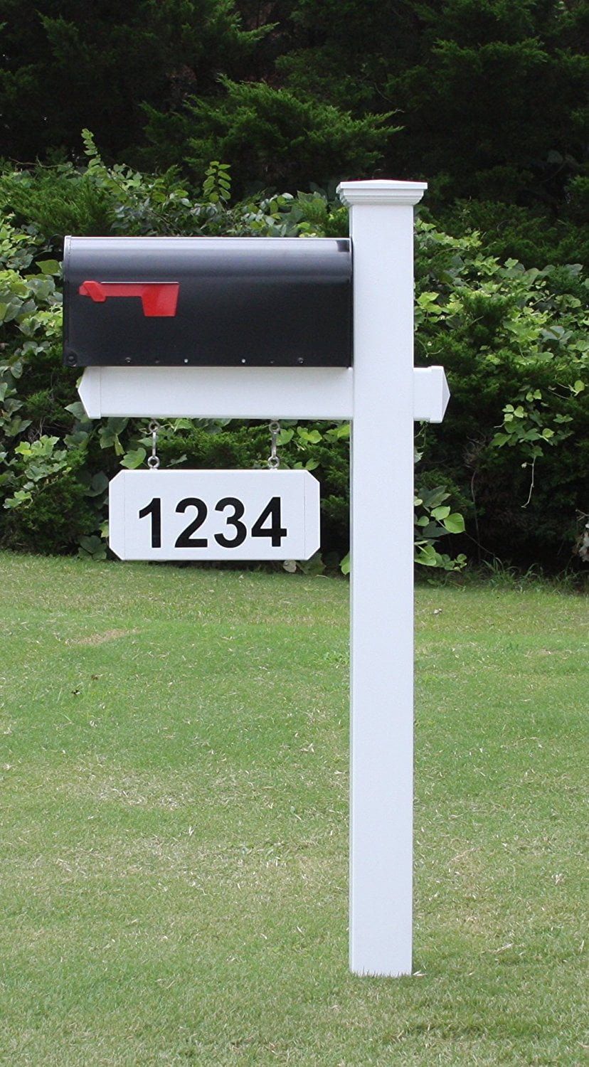 Harrison White Vinyl Post with Black Steel Mailbox