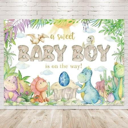 Dinosaur Baby Shower Backdrop Photography Kids Jungle Boys Cartoon Dino Tropical Leaf Watercolor Safari Animal Background Trex Raptor Party Decorations Banner