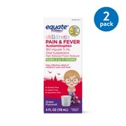 (2 pack) (2 Pack) Equate Childrens Acetaminophen Grape Suspension, 160 mg, 4 Oz