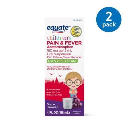 Childrens Cough - (2 Pack) Equate Childrens Acetaminophen Grape Suspension, 160 mg, 4 Oz