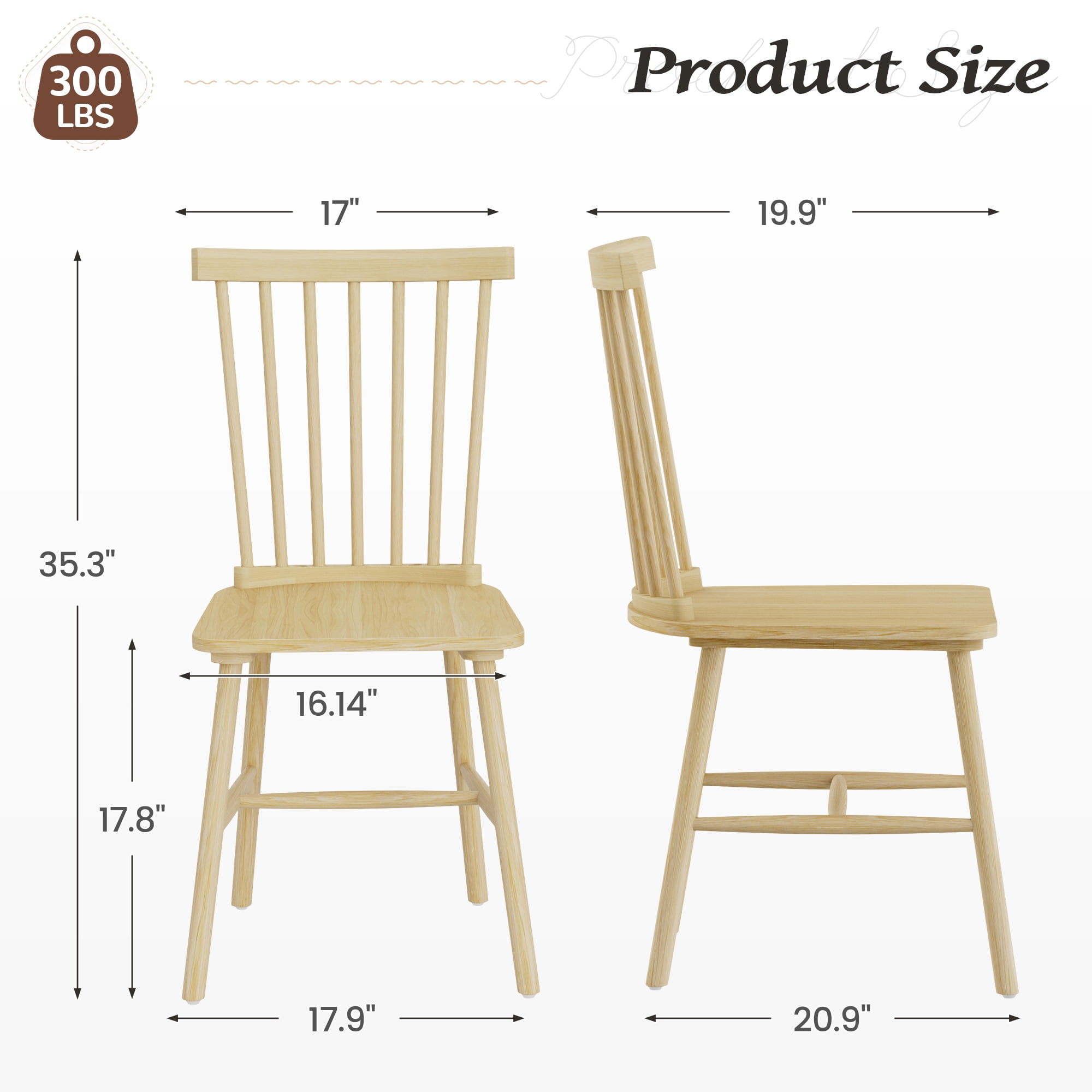 Homall Wood Windsor Dining Chair Set of 4,Farmhouse Spindle Back Chair for Kitchen & Dining Room,Natural Color