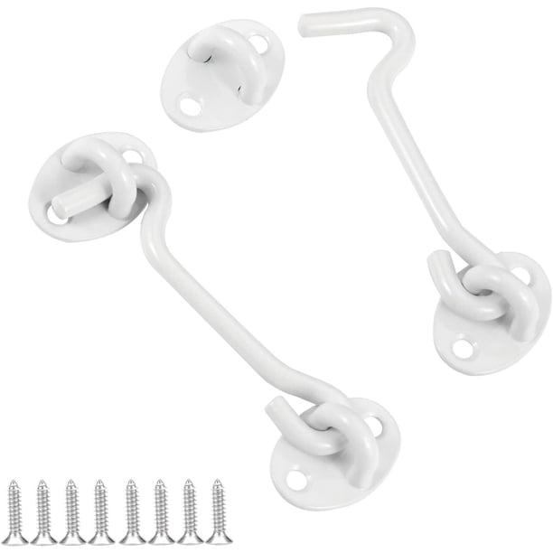 2-Pack 4-Inch Door Latch Hook And Eye Lock – Stainless Steel, White Powder-Coated, Rustproof, With Screws
