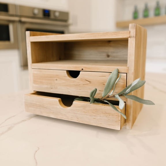 Wood 3-Compartment Desktop Organizer, Natural