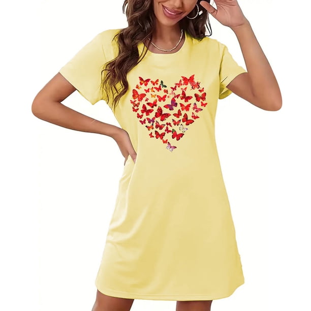 Camisón corto de mujer, vestido de largo medio con estampado de moda, camisón corto extragrande de mujer, camisón de manga corta con estampado de pecho a la moda, camisón de mujer