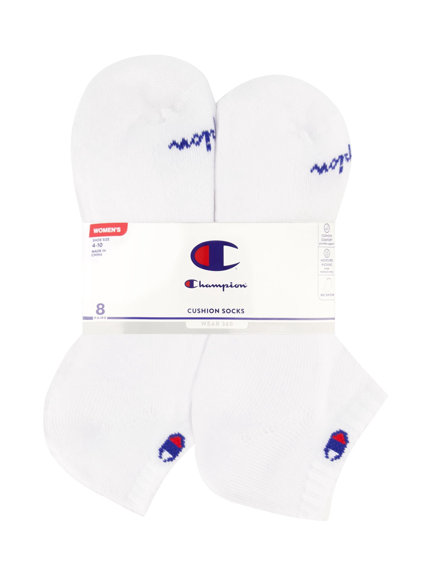 Champion Women’s Wear 360 No Show Cushioned Socks, 8 Pack, Sizes 4-10