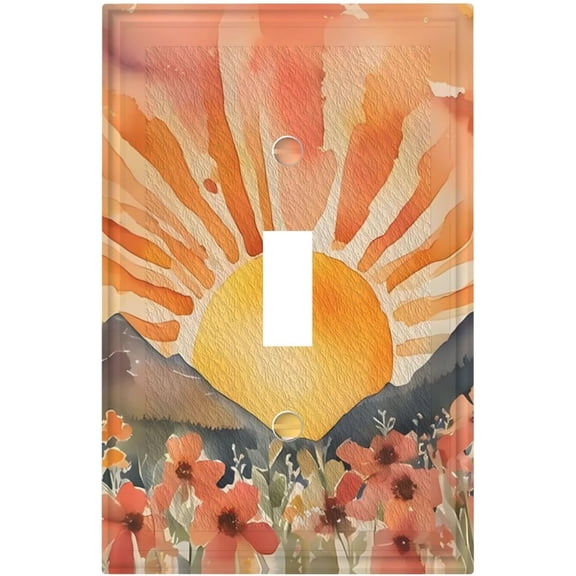 Colorful Boho Sun Floral 1 Gang Single Toggle Decorative Light Switch Cover Mountain Landscape Electrical Flower Wall Plates Receptacle Switchplate Faceplates for Bathroom Bedroom