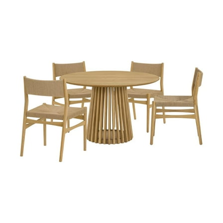 Armen Living Pasadena Erie 5 Piece Round Dining Set in Natural Oak Finish