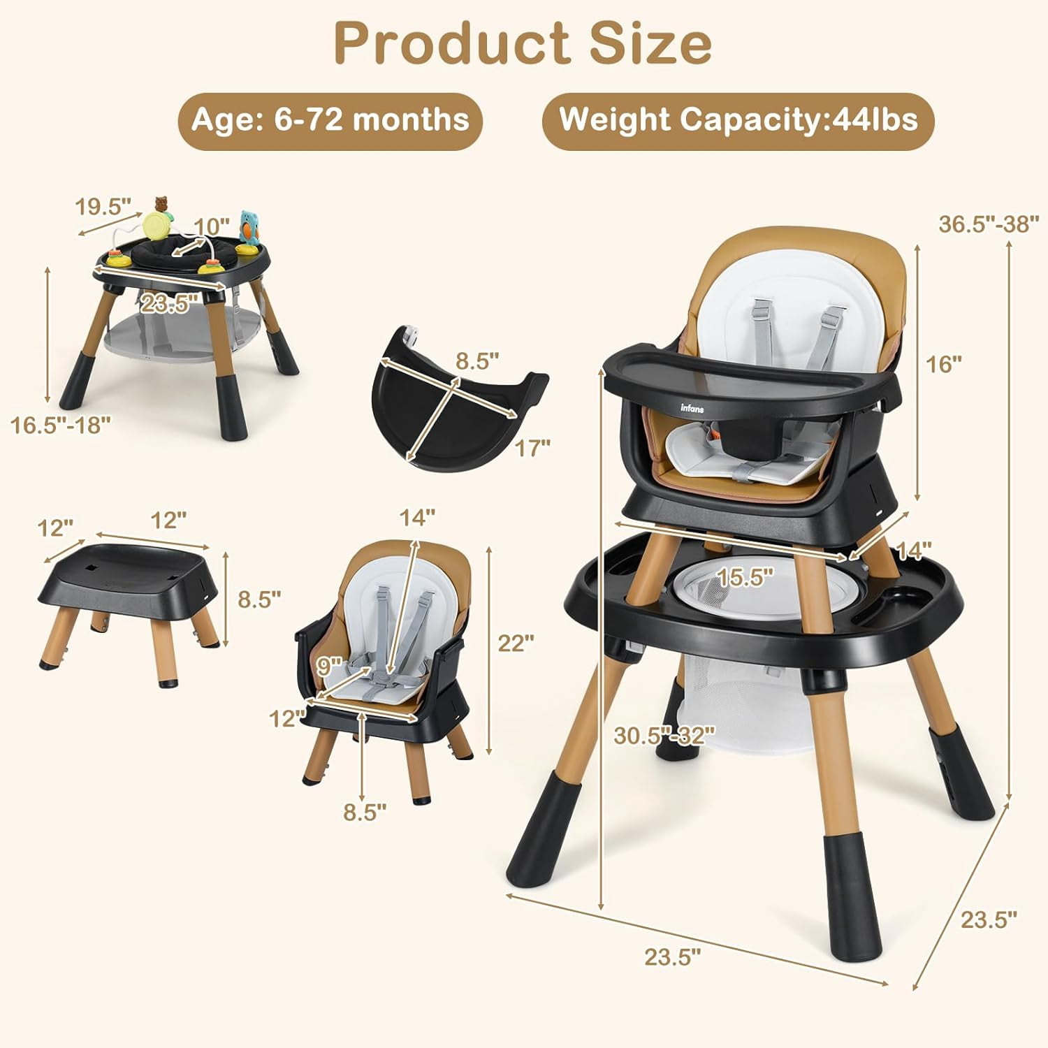 INFANS 9 in 1 High Chair, Convertible Baby Highchair for Babies and Toddlers, Table and Chair Set Building Block Infant Dining Booster Seat, Kids Stool with Activity Children Play Kitchen