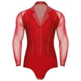 thumbnail image 1 of Venjoe Mens Latin Ballet Tango Dance Leotard Long Sleeve Shiny Rhinestones Figure Skating Romper Red L, 1 of 5