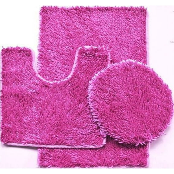 3 PIECE SHINY SOFT PADDED CHENILLE SHAG BATH RUG, CONTOUR RUG AND LID COVER SET, HOT PINK