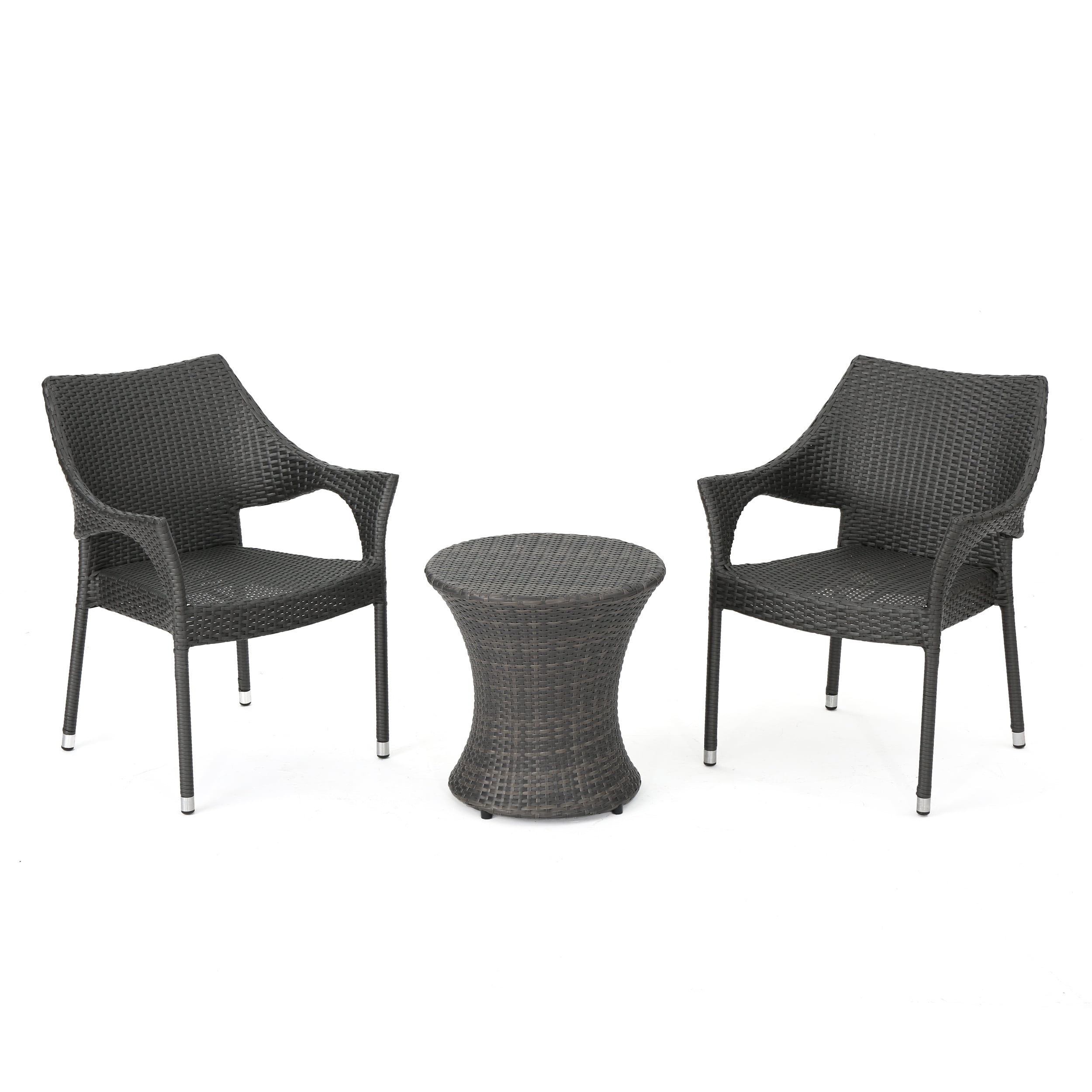 Johan Outdoor 3 Piece Wicker Stacking Chair Chat Set with Flared Table