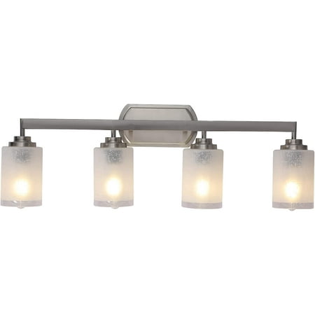 

4-Light Indoor Wall Sconce Bathroom Vanity Light Fixtures Interior Brushed Nickel Finish Bath Lights Over Mirror Bedside Wall Lamp Lighting with White Linen Frosted Glass Glob