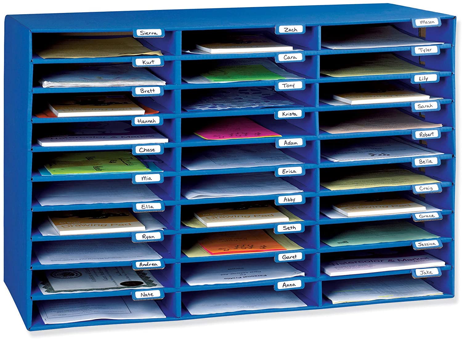 Classroom Keepers Mailbox, 30Slot, Blue, 21"H x 31.625"W x 12.75"D