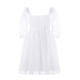 thumbnail image 5 of Txlixc Vestido casual con dobladillo grande para mujer, Estampado teñido anudado / Color sólido Cuello cuadrado Mangas abullonadas Falda de burbuja, S / M / L Txlixc Estilo de ocio, 5 of 9