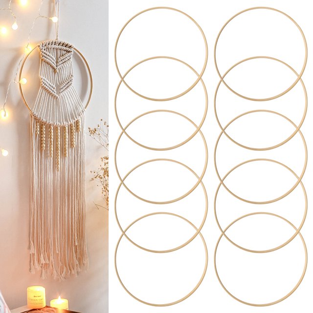 Muyoka 10 anillos de bambú de madera de 20 cm, aros florales, anillos de corona, aros florales hechos a mano, anillos de aro artesanales de macramé para bricolaje, atrapasueños, corona de boda, decora Muyoka Hogar