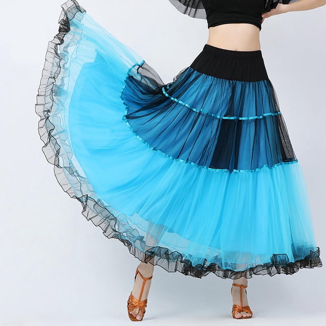 de baile de salón s con gradas de columpio largo para mujer Vestido con capas de ropa de baile Azul Colcomx vestido de baile latino