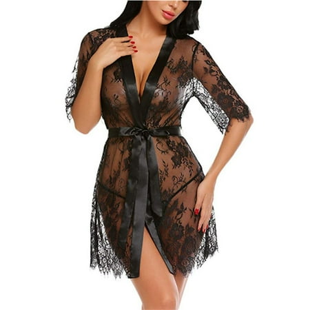 

BIZIZA Women Nightdress Lace Babydoll Sexy Lingerie Sleeveless Nightgown Eyelash Women s Chemise Black XL