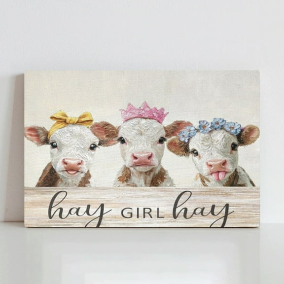 XUFX Funny Cow Wall Art Farmhouse Animal Canvas Decor Girls Room Kitchen Bedroom Bathroom Nursery Rustic Country Cow Print Cute Cowgirl Gift for Women Western Home Sign Framed 10x8inch