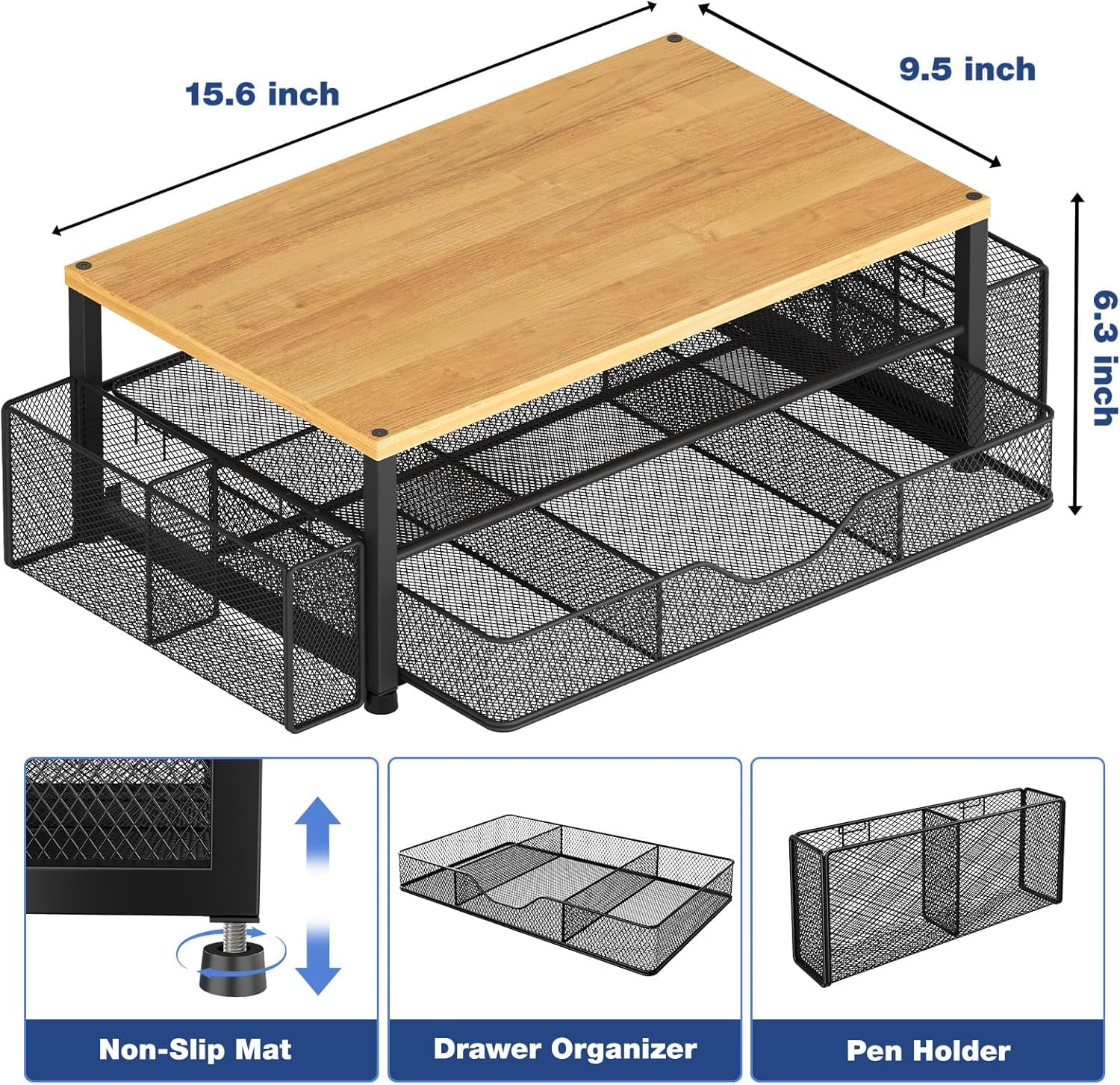 A house of tools Desk Organizers and Accessories, 2-Tier Computer Monitor Stand with Drawer and 2 Pen Holders, Office Desk Accessories Workspace Desktop Organizers for Office Supplies, Oak