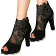 thumbnail image 7 of CQONEPT Women's Peep Toe Dance Stilettos High Heels Sandals Fashion Sexy Lace Sandal Booties Dress Ladies Dress Pumps Ankle Booties Size 6 Black, 7 of 7