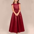 thumbnail image 4 of ITSAME Girls Formal A-Line Dress with Pockets Round Neck Bow Belt Wedding Party Pageant Gown Wine Size 12, 4 of 8