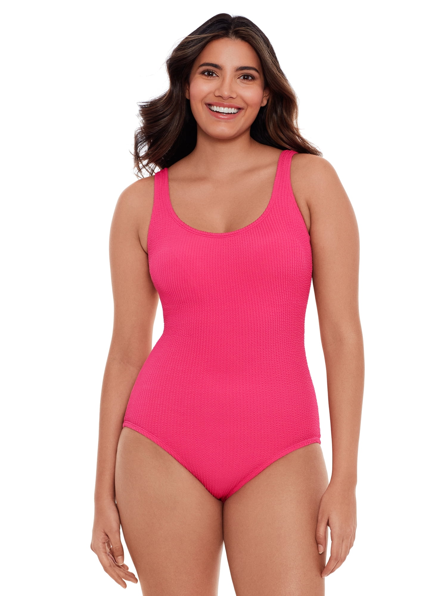 Time and Tru Women's and Women’s Plus Size Solid Crinkle One Piece Swimsuit