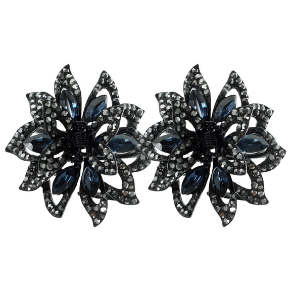 FUEENIRVA Crystal Flower Hair Claw Clips for Girls Dark Blue 2Pcs 2.2x1.9x1.6in