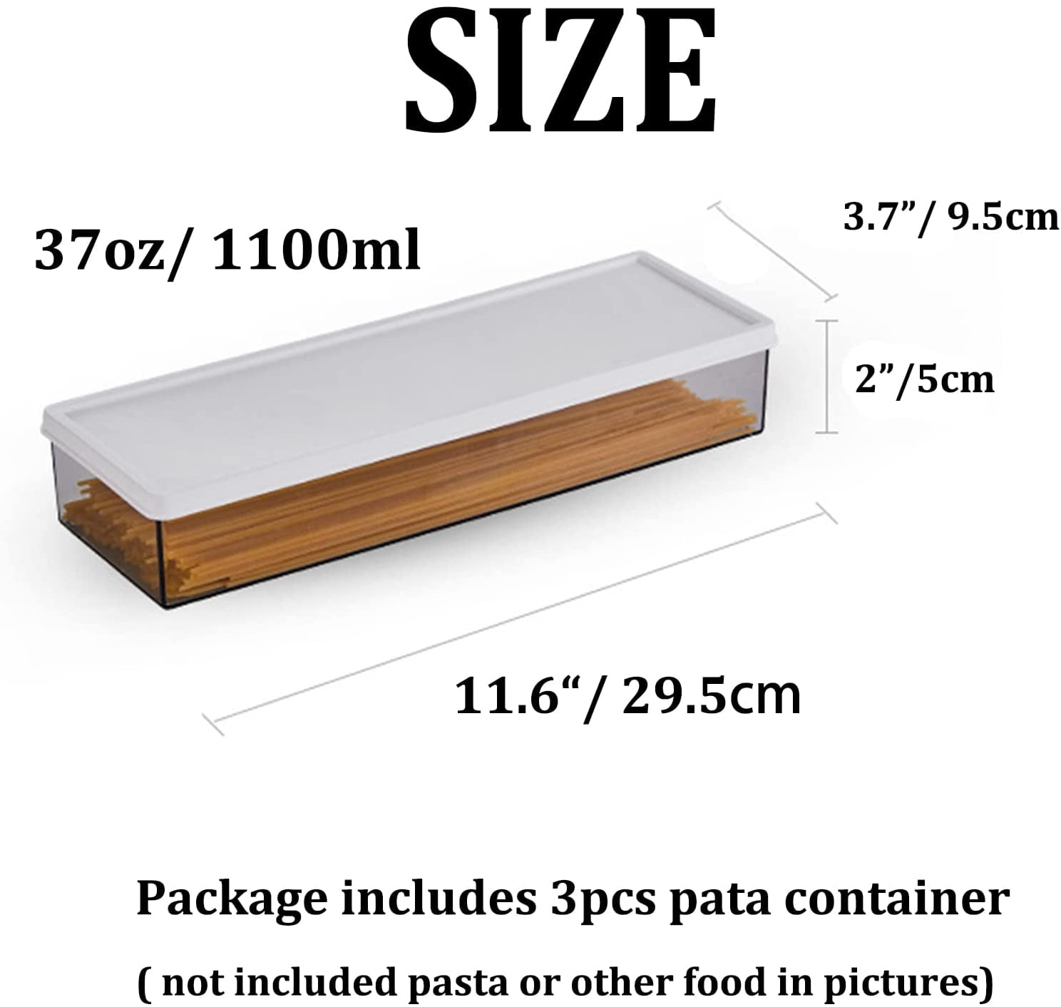 Hanobe Pasta Storage Containers for Pantry， Airtight Spaghetti Noodle Holder Cereal Storage for Fridge Kitchen Set of 6,37oz