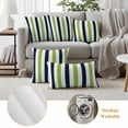 thumbnail image 6 of Green Navy Blue Striped Outdoor Waterproof Pillow Covers, Farmhouse Stripe Art Decorative Rectangle Throw Pillowcase Sofa Cushion Sham for Patio/Couch/Chair, 20"x12" 2 Pack, 6 of 8