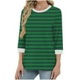 thumbnail image 2 of 3/4 Sleeve Tops Womens Dressy Casual Crew Neck Color Block Tunic Tops Cute Boho Striped Graphic Tees Summer Blouses Shirts for Lovely Ladies, 2 of 5