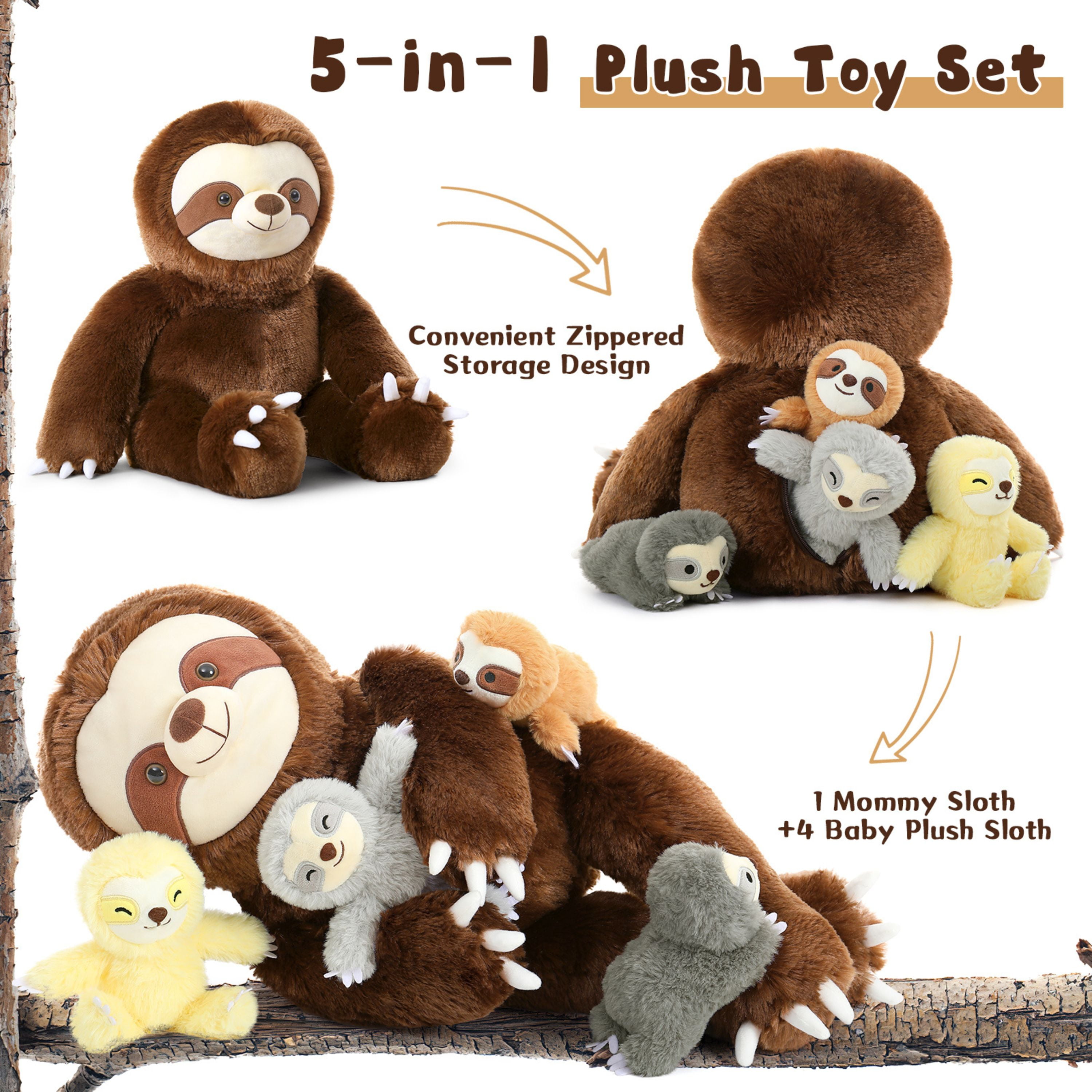 Tezituor 5Pcs Sloth Stuffed Animal 23.6'' Giant Sloth Plush with 4 Babies Plush Toy