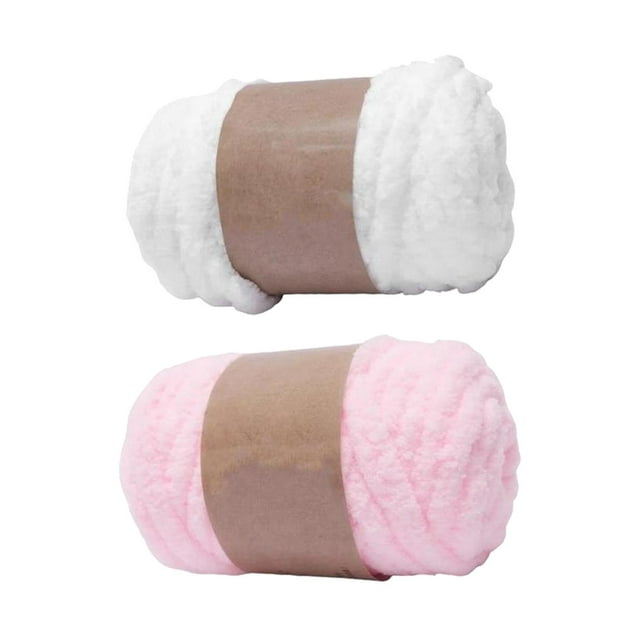 2 piezas de hilo grueso y grueso para tejer a mano, ganchillo, bufanda y macramé. Blanco y rosa claro