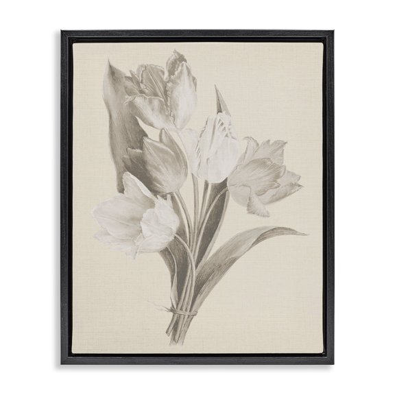 Stupell Industries Farmhouse Antique Tulips Drawing Black Floating Frame Canvas Art, 17 x 21, by Lil' Rue