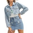 thumbnail image 2 of Coduop Women Casual Long Sleeve Denim Coats Button Cropped Single-breasted Ripped Jean Coat Jacket, 2 of 6