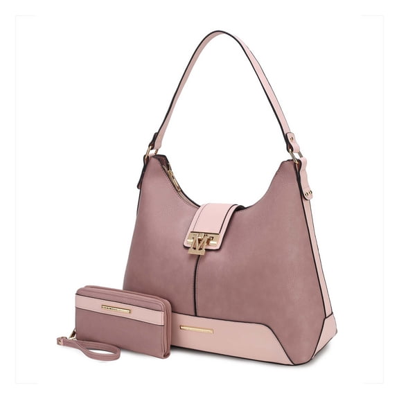 MKF Collection Graciela Women's Hobo Bag & Wallet, Vegan Leather Shoulder Bag 2pcs Set Handbag by Mia K. - Mauve Blush