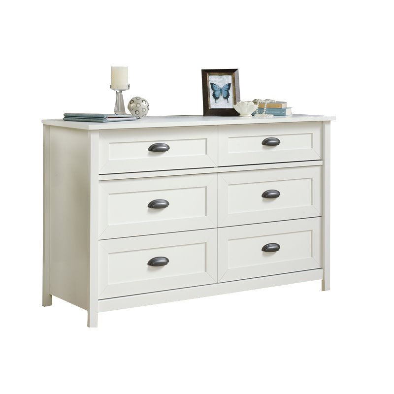 Sauder County Line 6 Drawer Dresser in Soft White