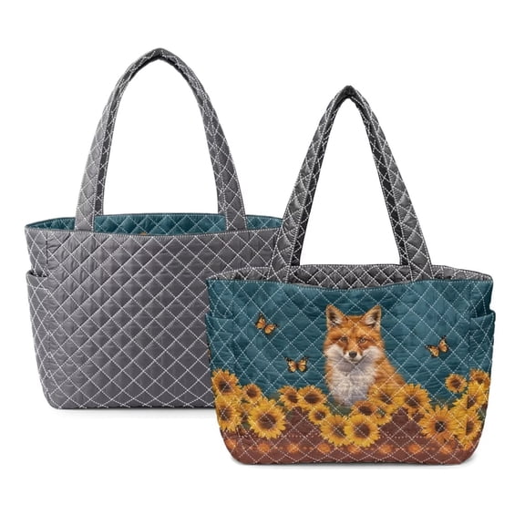 FOR U DESIGNS Fox Sunflower Butterfly Print Tote Bag for Women, Two Tone Top Handle Bag with Pockets Lightweight Large Capacity Hobo Purse Quilted Reversible Shoulder Tote for Work Travel 2026