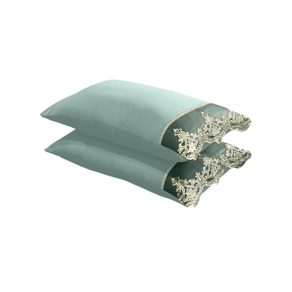Kraoden Luxurious 2-Piece Solid Color Pillowcase Set, European Embroidered Lace, Soft Polyester-Cotton, Skidproof, Breathable Design, Perfect for Bedroom and Guest Room Decor
