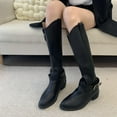 thumbnail image 5 of Black Ladies Pointed Toe Knee High Boots With Chunky Low Heel For Winter Wear, 5 of 9
