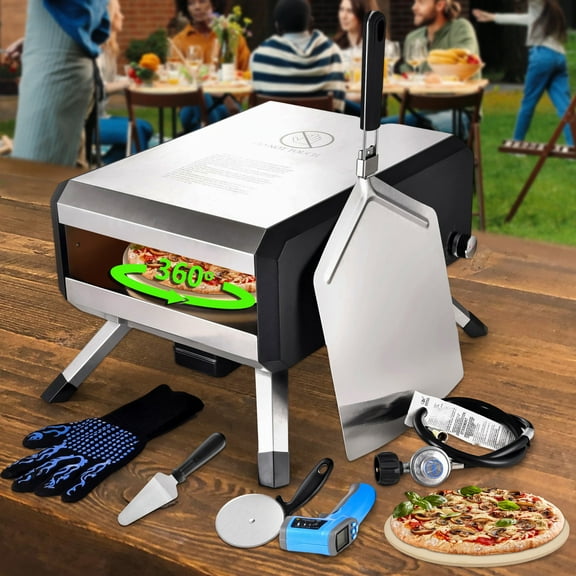 ARC USA Gas OutDoor Rotating Pizza Oven, Stainless Steel, Foldable Legs