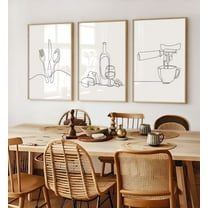 Line Drawing Kitchen Wall Art, Modern Black White Minimalist Kitchen Abstract Line Art Posters Prints Dining Room Wall Decor Canvas Paintings Pictures Home Decorati Unframed