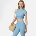 thumbnail image 3 of Women's Short Sleeve Ribbed Crop Top with Crew Neck and Stretch Fabric - Large, Light Blue, 3 of 6