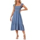 thumbnail image 2 of INSPIRAR CHIC Vestido de Verano para Mujeres con Cuello Cuadrado, Volantes, Vestido Midi Boho en Gris Azul Talla S, 2 of 6